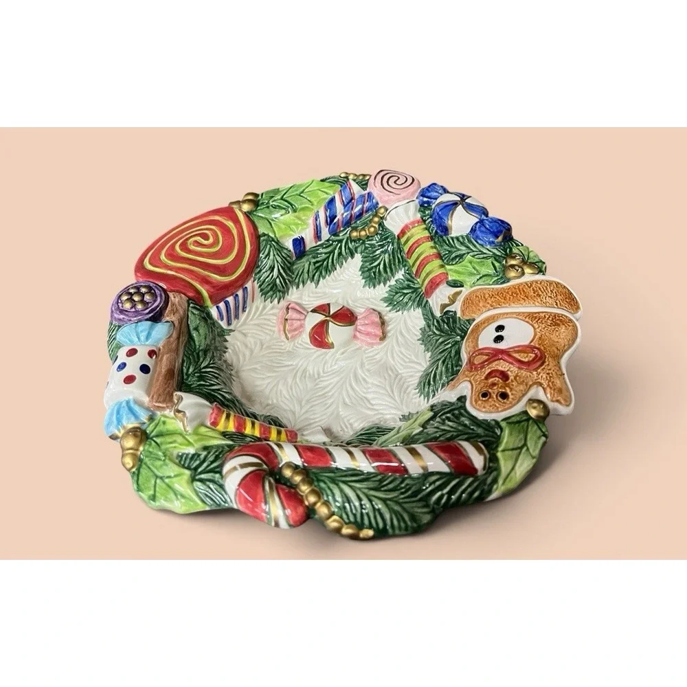 Fitz & Floyd 1996 Gingerbread Candy Bowl Dish Christmas Holiday Season Decor